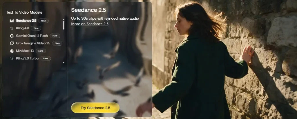 Artlist AI Video Generator and Model Selection Interface