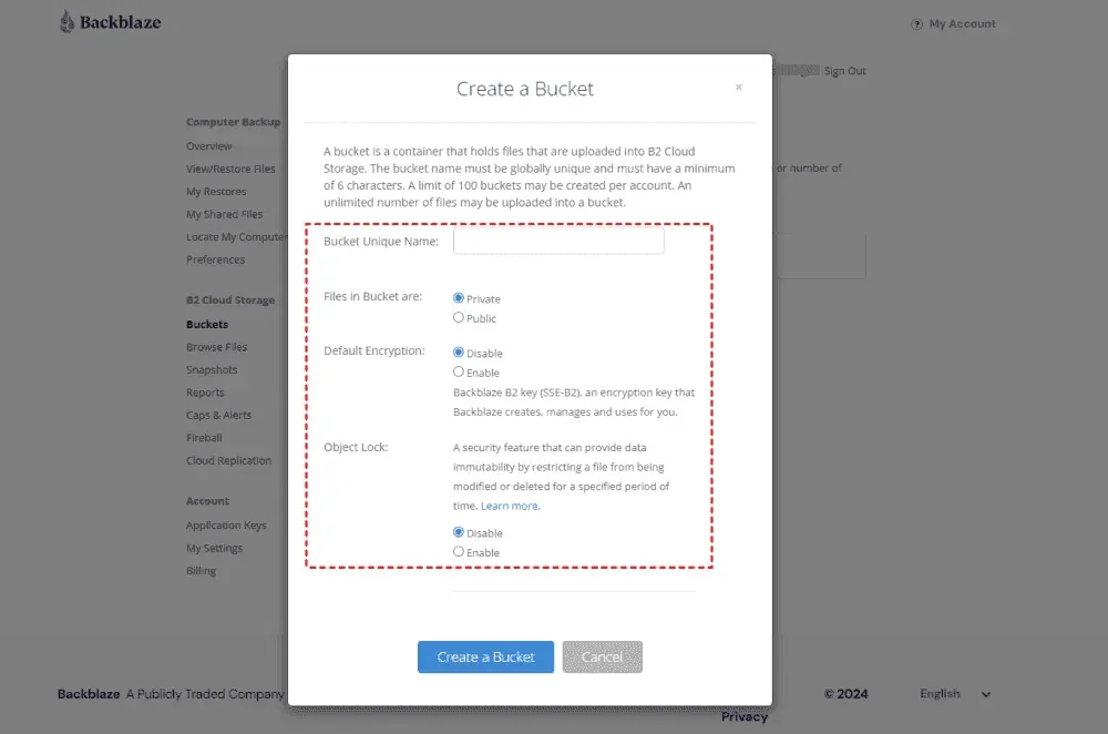 Backblaze B2 Cloud Storage Bucket Settings & S3 API Keys