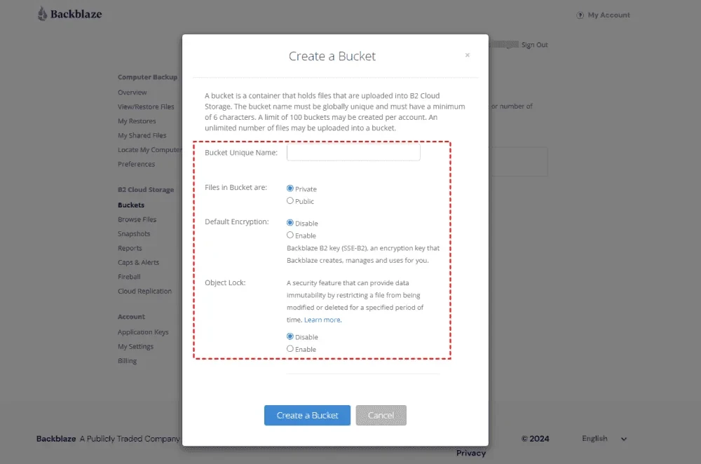 Backblaze B2 Cloud Storage Bucket Settings & S3 API Keys