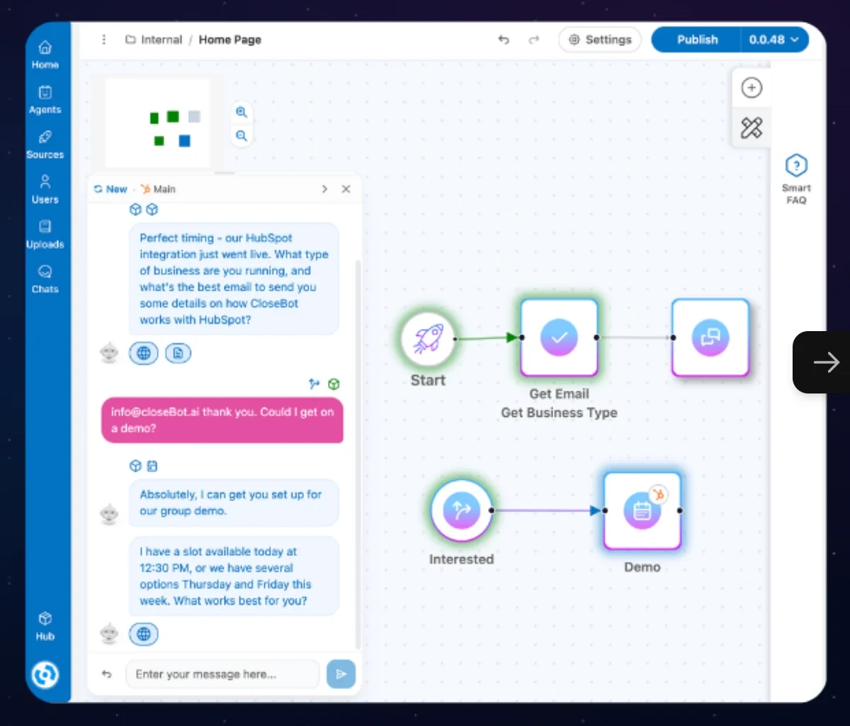 CloseBot conversation simulator testing