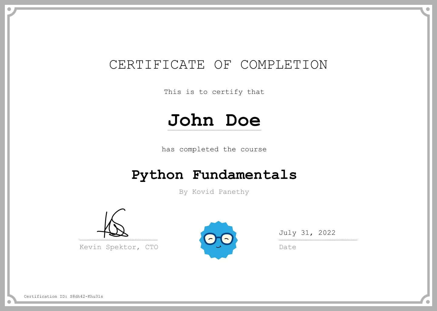 Coddy Verifiable Certificate of Completion