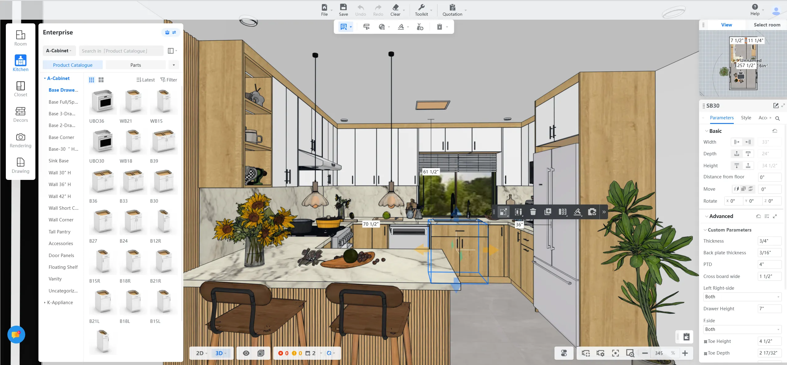 Coohom 3D model library and parametric kitchen cabinet customization