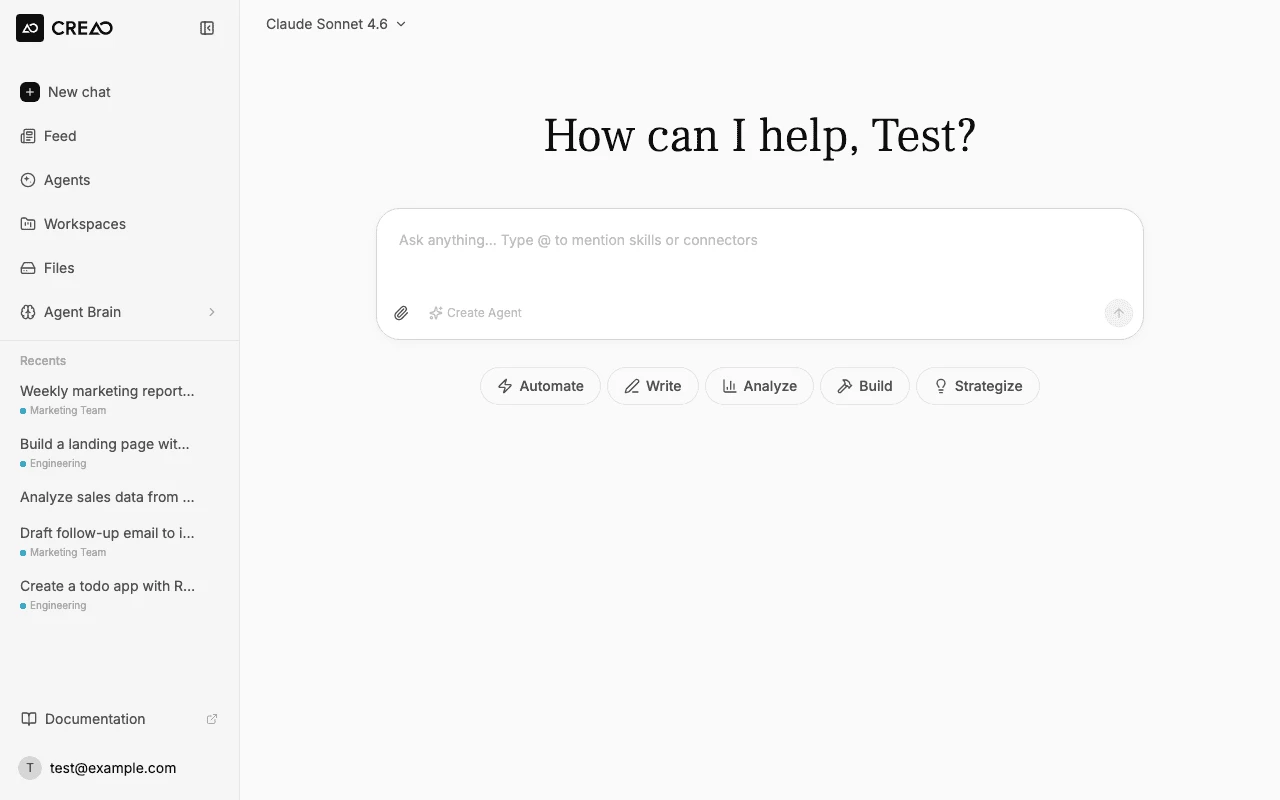 Creao AI Prompt-to-App Generation Interface
