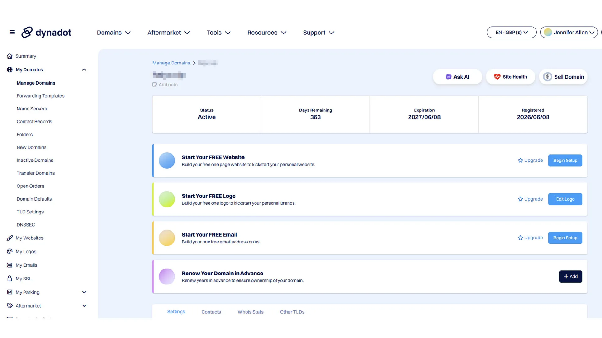 Dynadot Domain Portfolio Management Dashboard