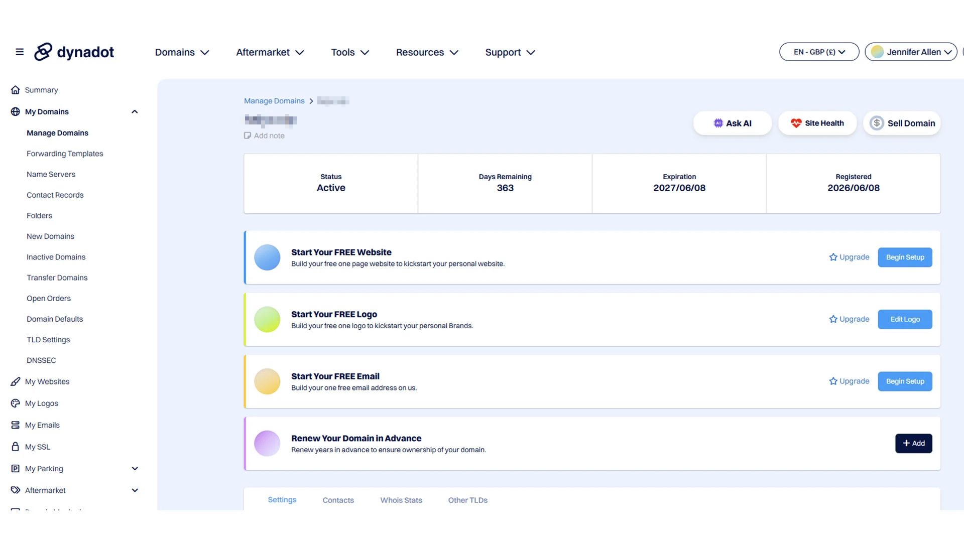 Dynadot Domain Portfolio Management Dashboard