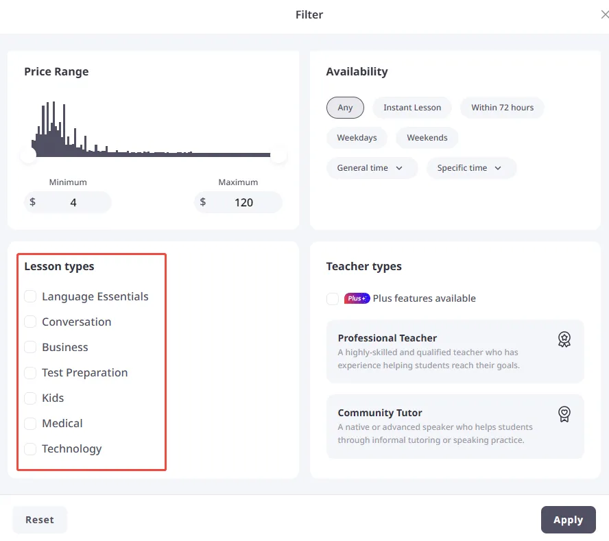 italki Tutor Search & Filtering Interface