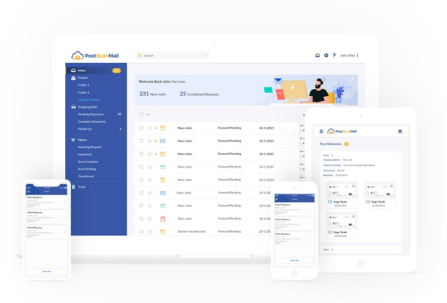 PostScan Mail Virtual Mailroom Web & Mobile Dashboard