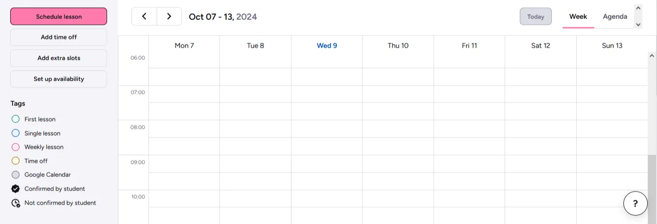 Preply subscription management and weekly lesson booking calendar interface