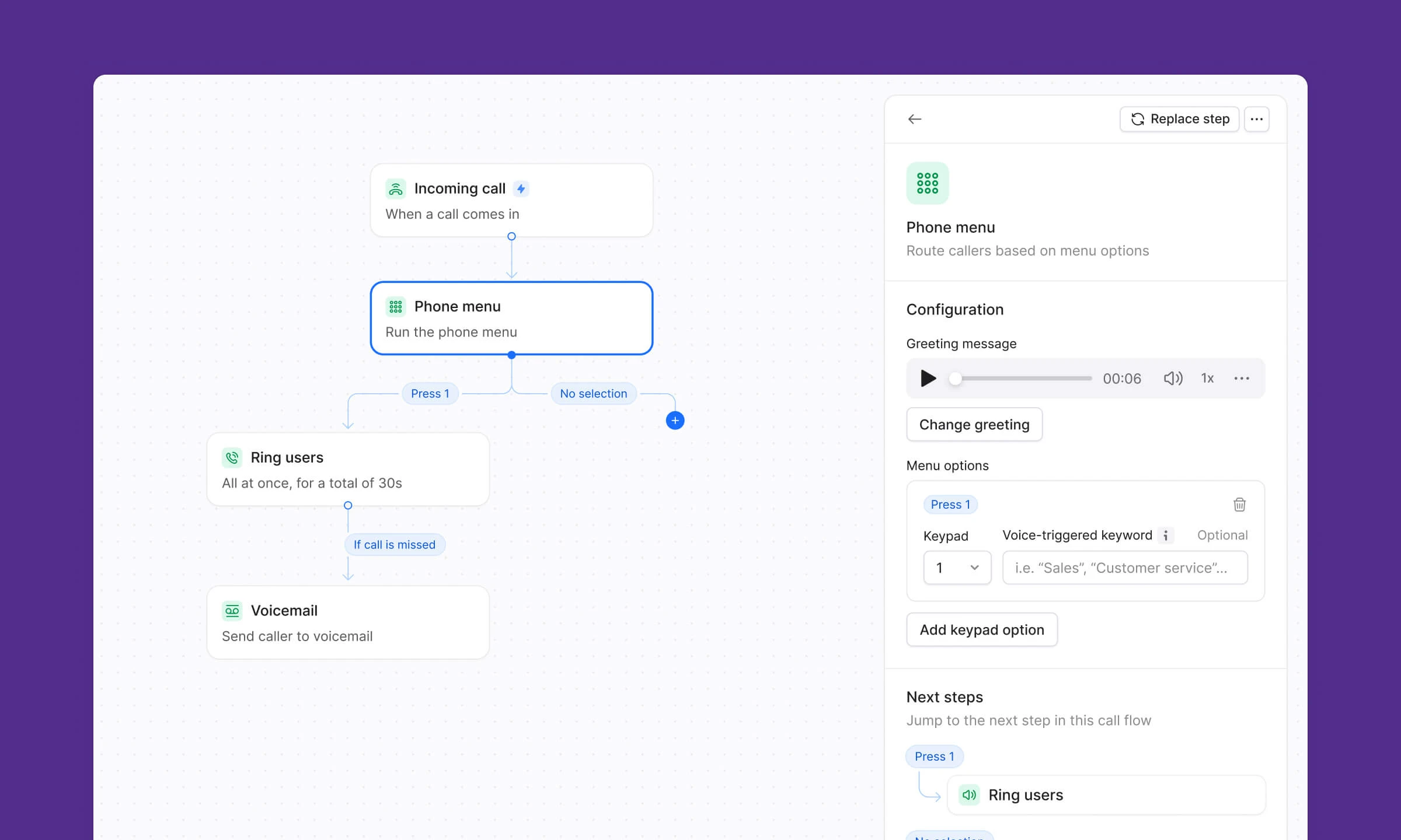 Quo Interactive Call Menu IVR & Business Hour Routing