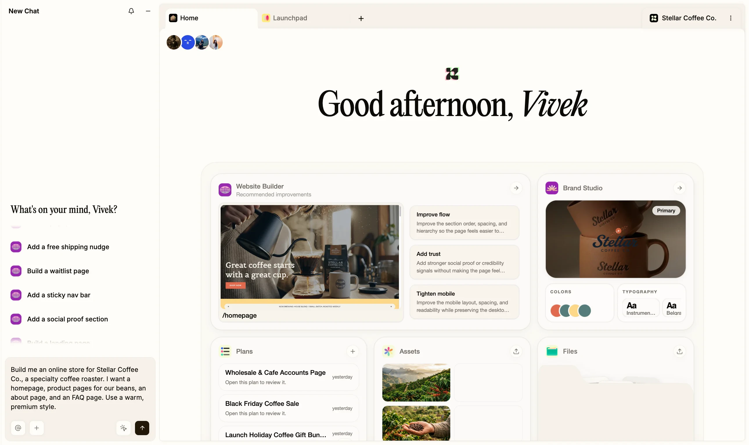 Replo Agent Conversational Interface Dashboard
