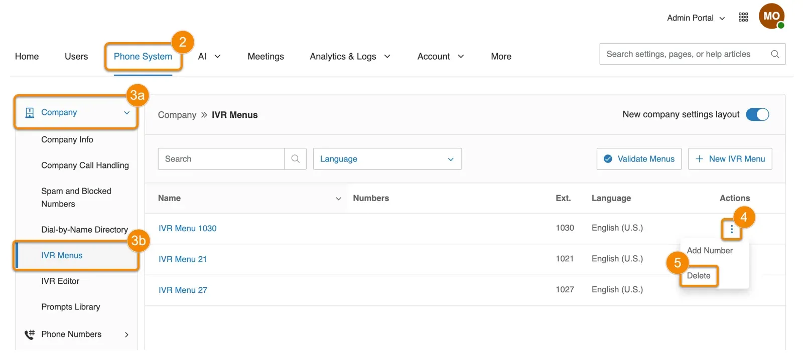 RingCentral Creating and managing IVR menus in the Admin Portal