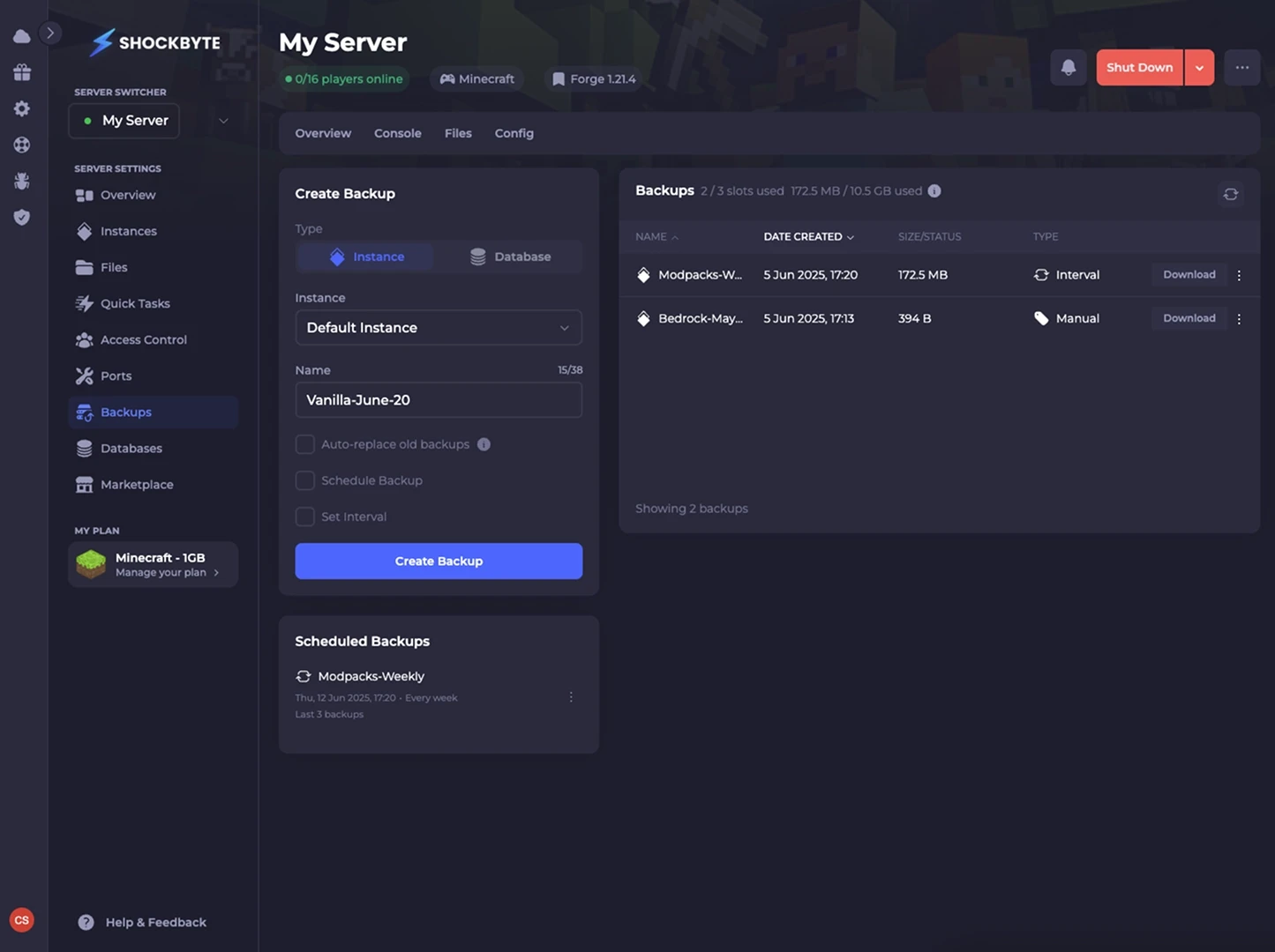 Shockbyte Multicraft Game Server Management Interface