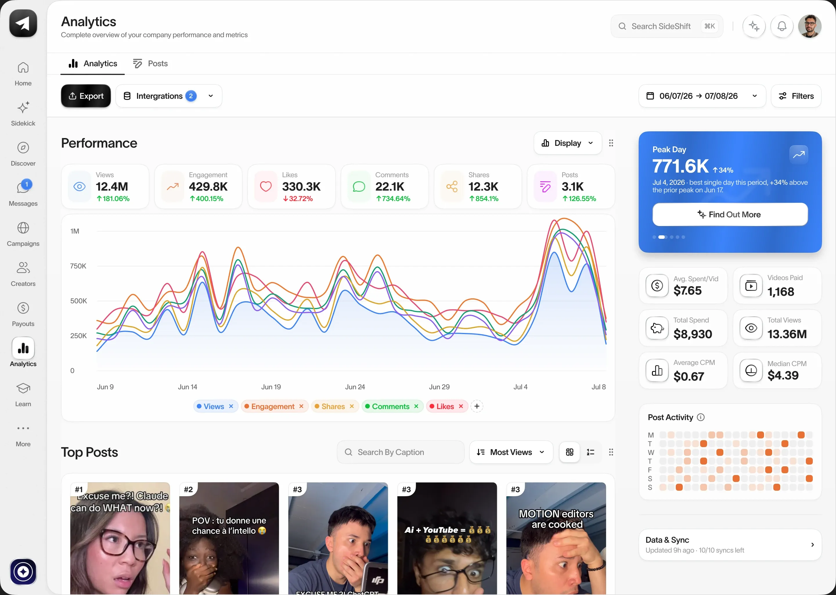 SideShift Creator Marketplace Discovery and Application Interface