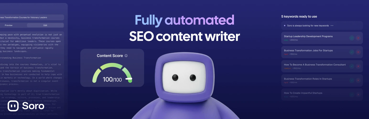 Soro AI SEO Article Generator & Outline Editor Canvas