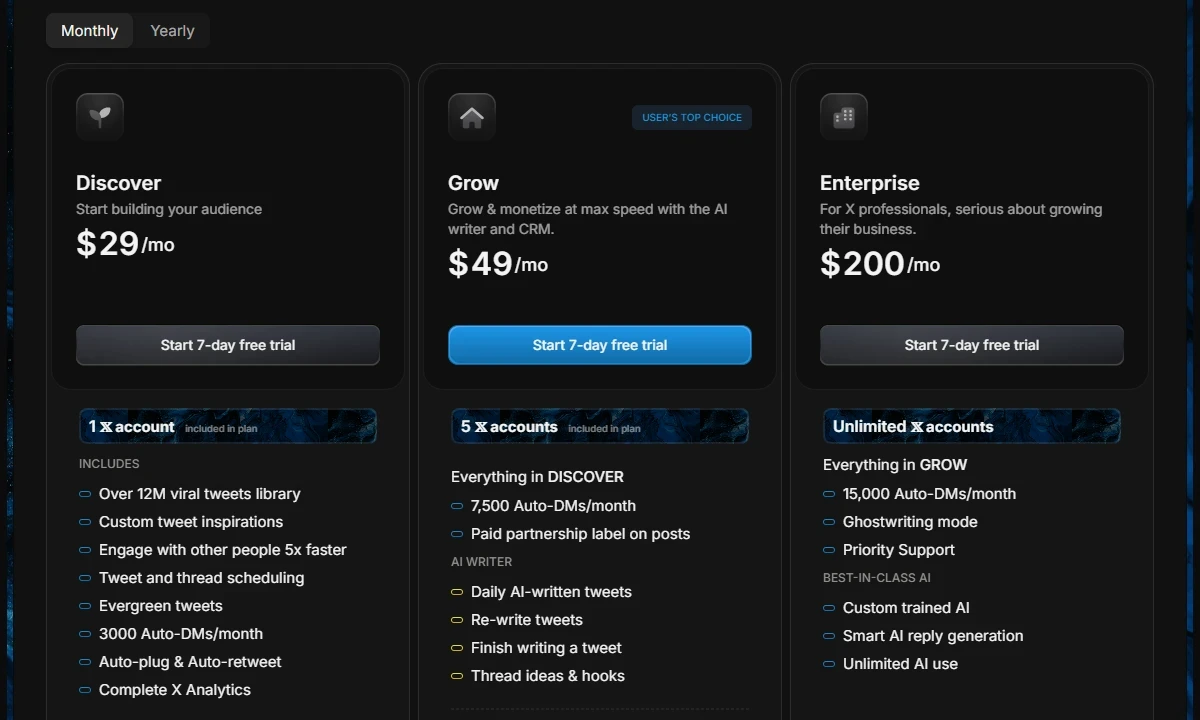 TweetHunter Pricing Plans Comparison