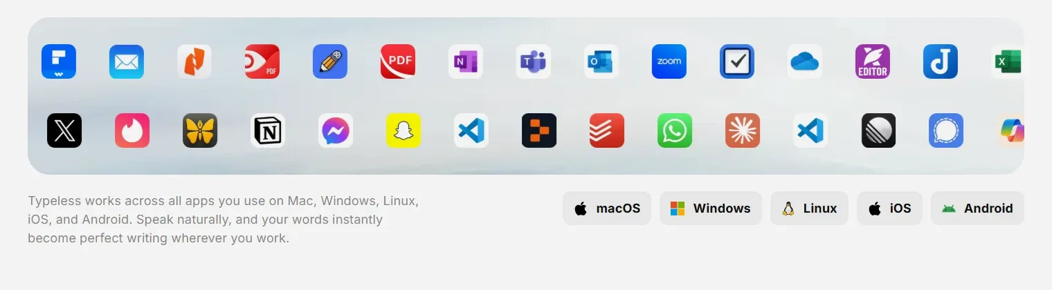 Typeless universal cross-platform and multi-application support