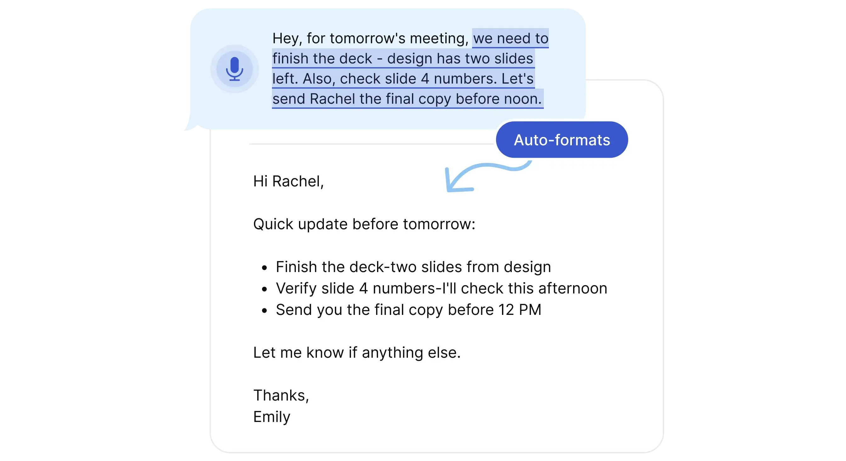 Typeless desktop voice dictation interface