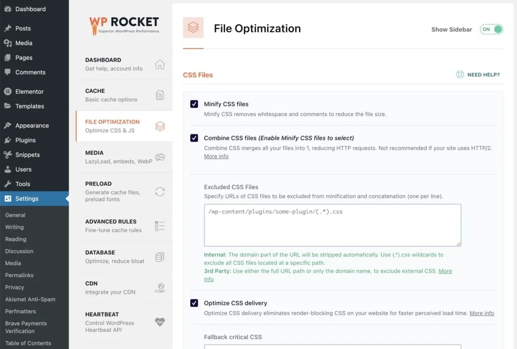WP Rocket File Optimization Settings & CSS/JS Delay
