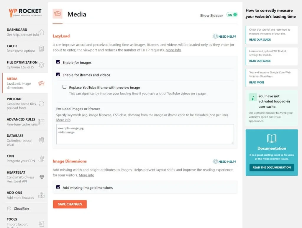 WP Rocket Media LazyLoad & Image Optimization Settings