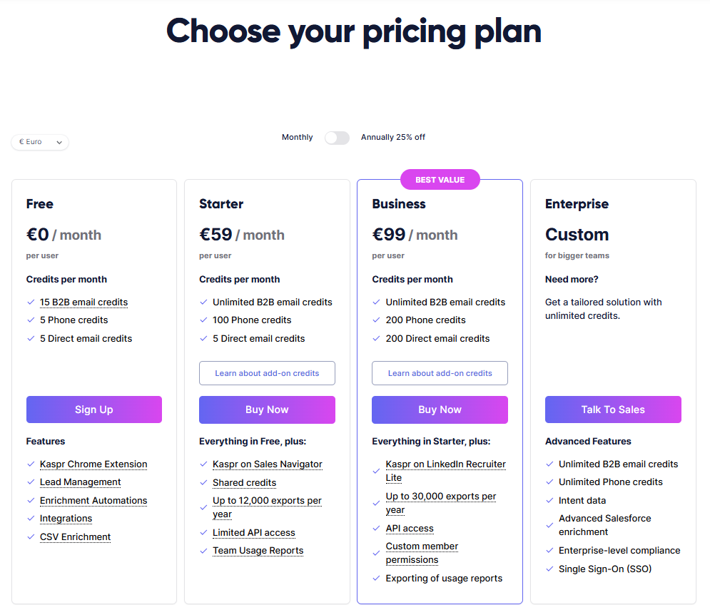 Kaspr Pricing and Plans