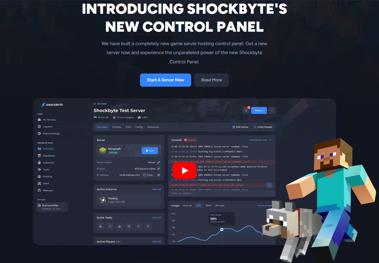 Shockbyte new game server control panel