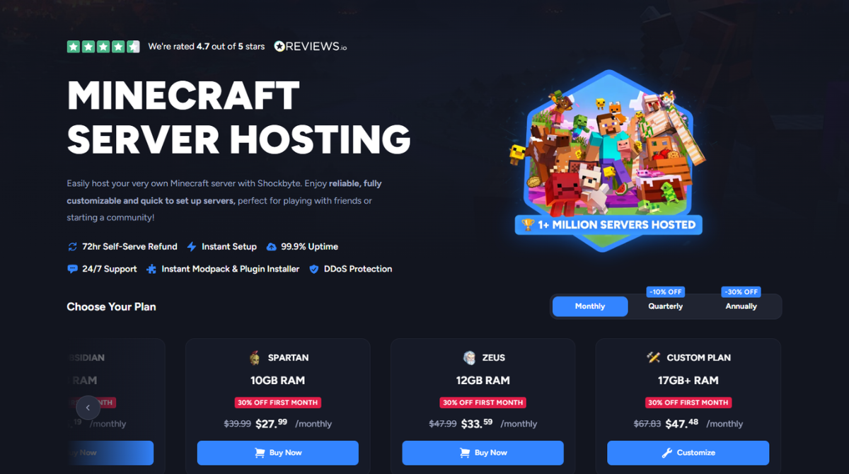 Shockbyte Pricing 2026 Minecraft server plans